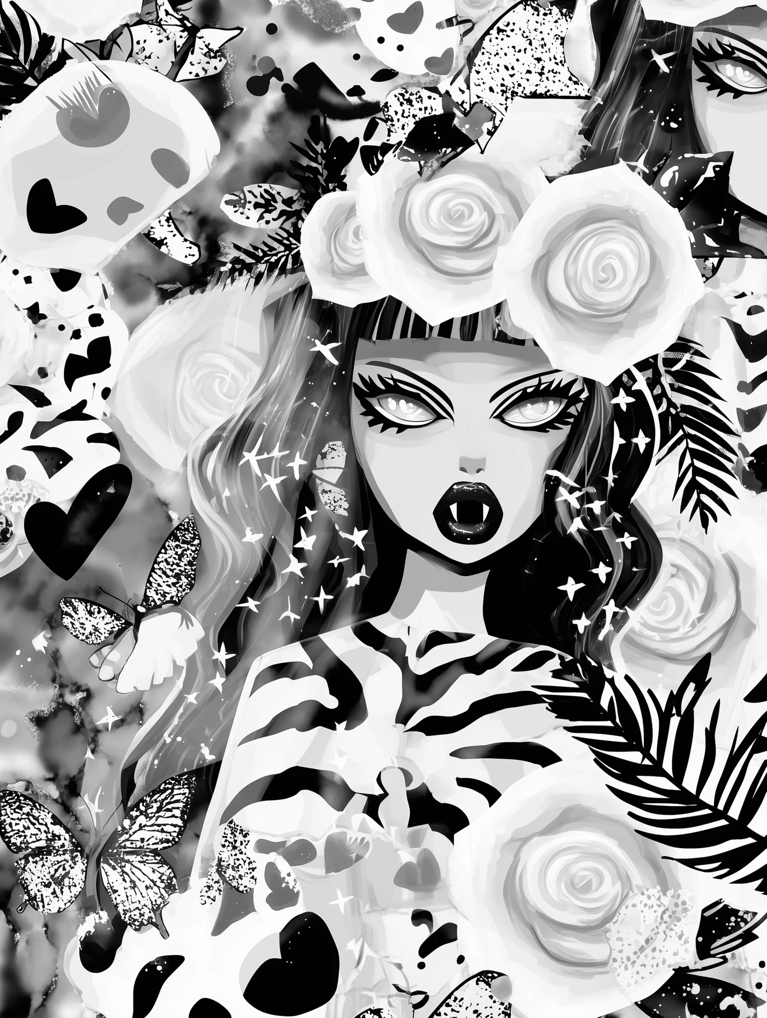 Free printable vampire coloring page for adults featuring a vampire wearing zebra print clothes